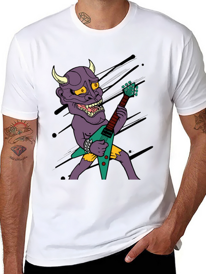 Camiseta Negra con Diseño Rockero de Demonio con Guitarra