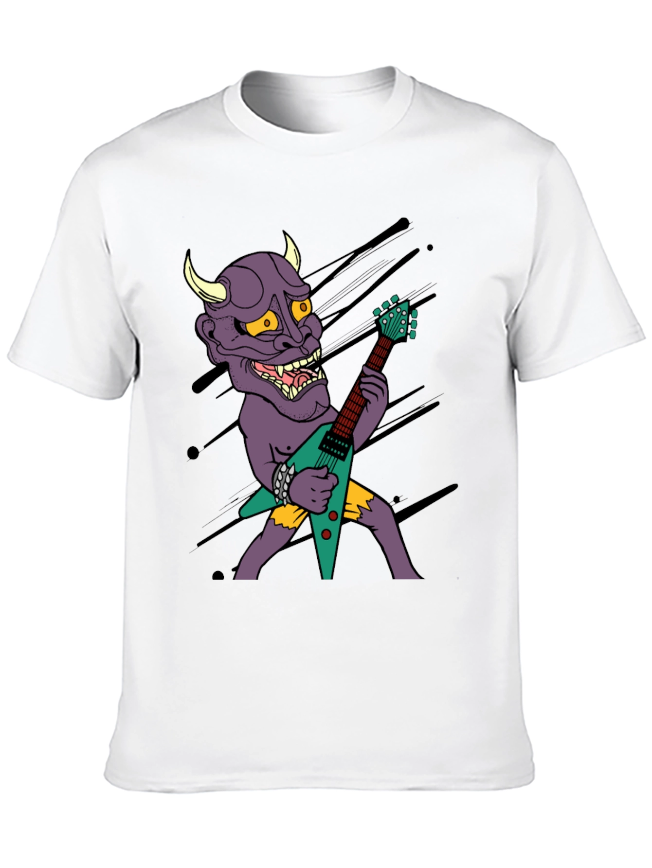 Camiseta Negra con Diseño Rockero de Demonio con Guitarra
