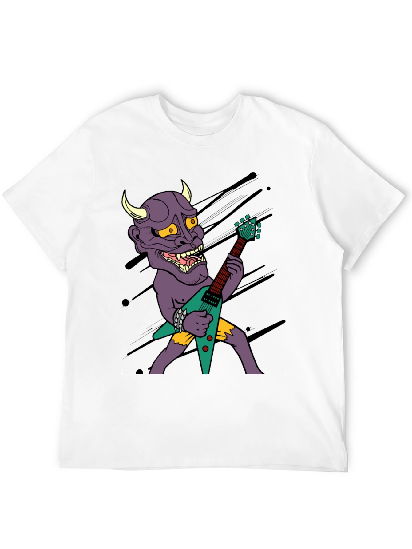 Camiseta Negra con Diseño Rockero de Demonio con Guitarra