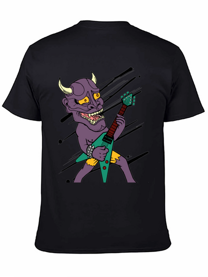 Camiseta Negra con Diseño Rockero de Demonio con Guitarra