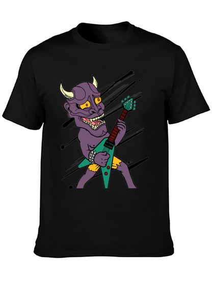 Camiseta Negra con Diseño Rockero de Demonio con Guitarra