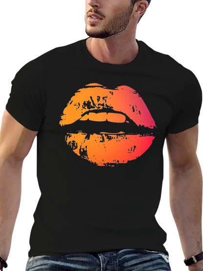 Camiseta Negra con Labios Degradados