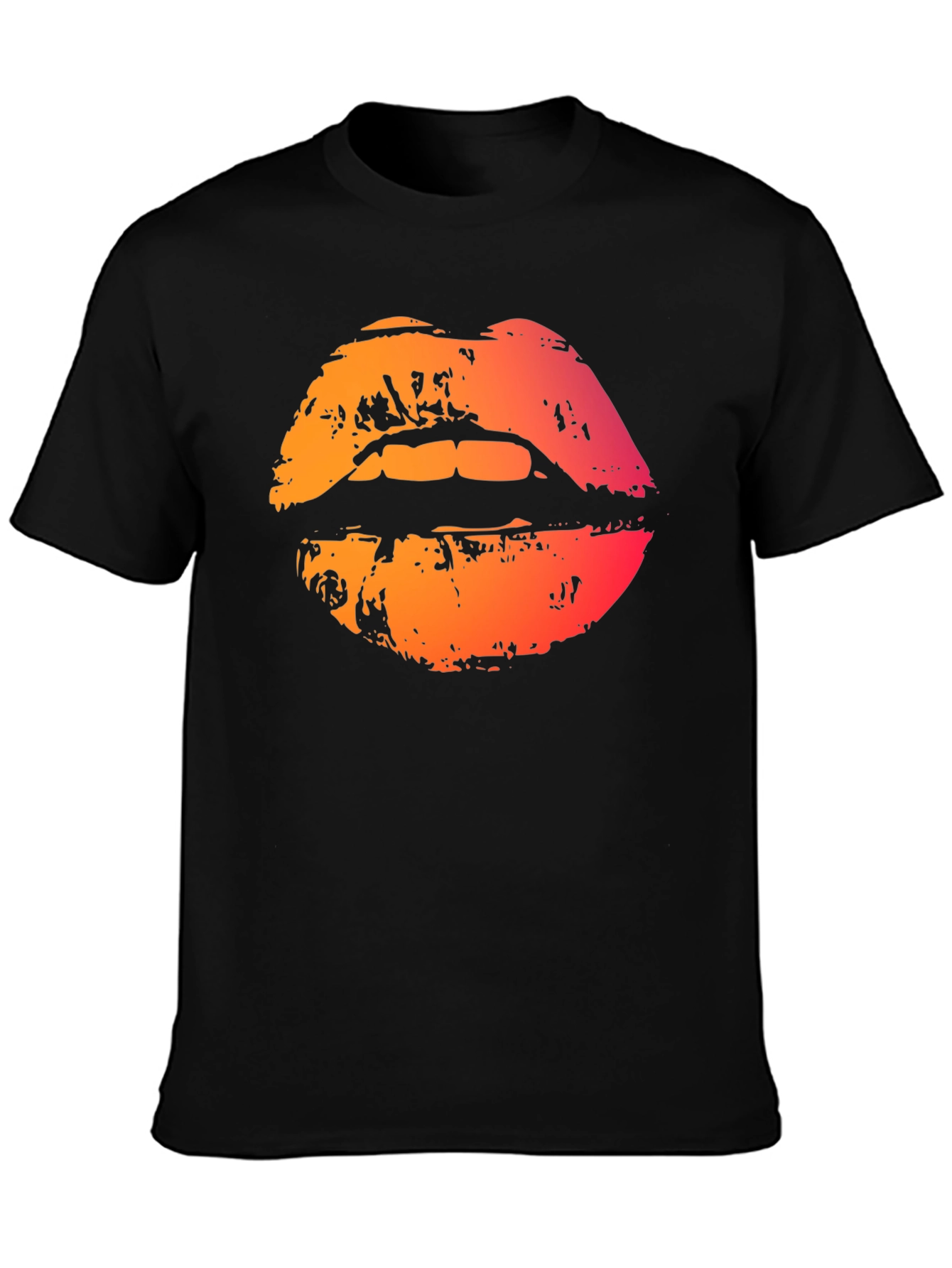 Camiseta Negra con Labios Degradados