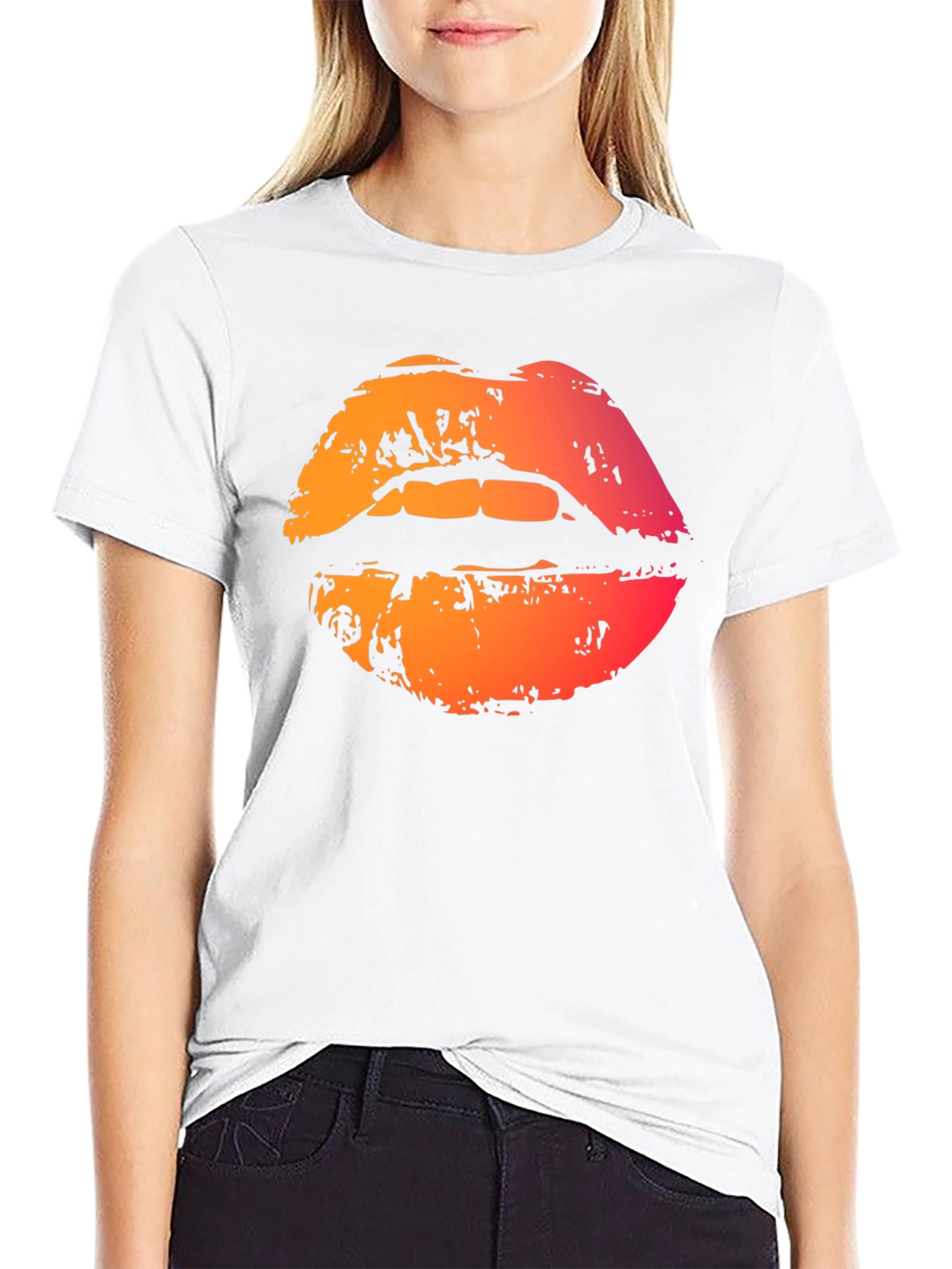 Camiseta Negra con Labios Degradados