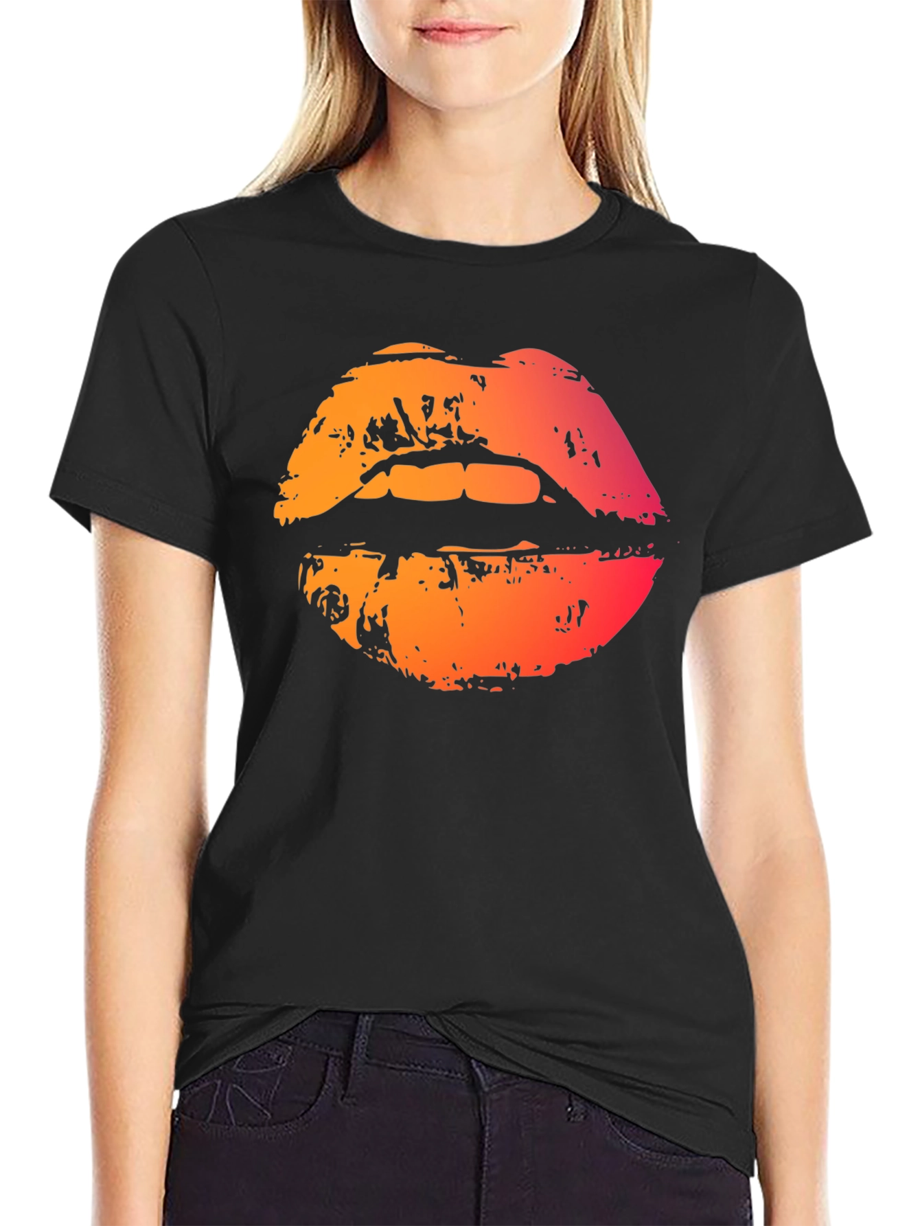 Camiseta Negra con Labios Degradados