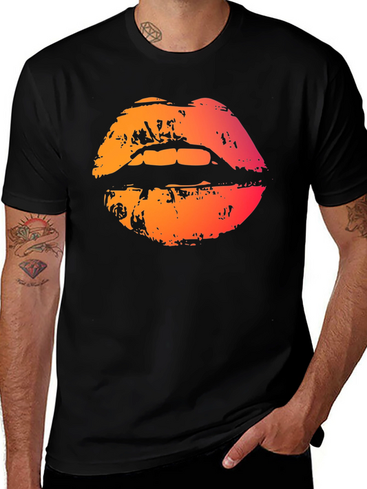 Camiseta Negra con Labios Degradados