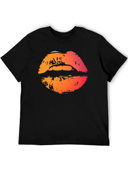 Camiseta Negra con Labios Degradados
