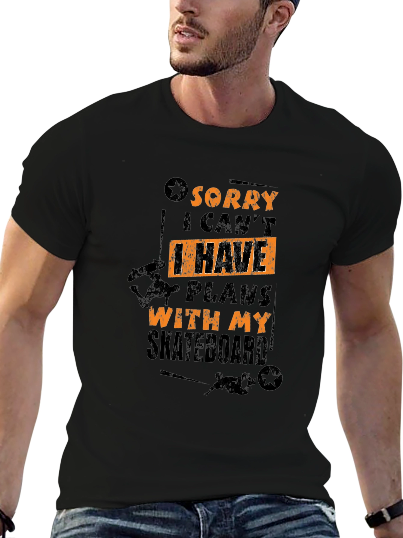 Camiseta Negra Skateboard Plans para Hombre