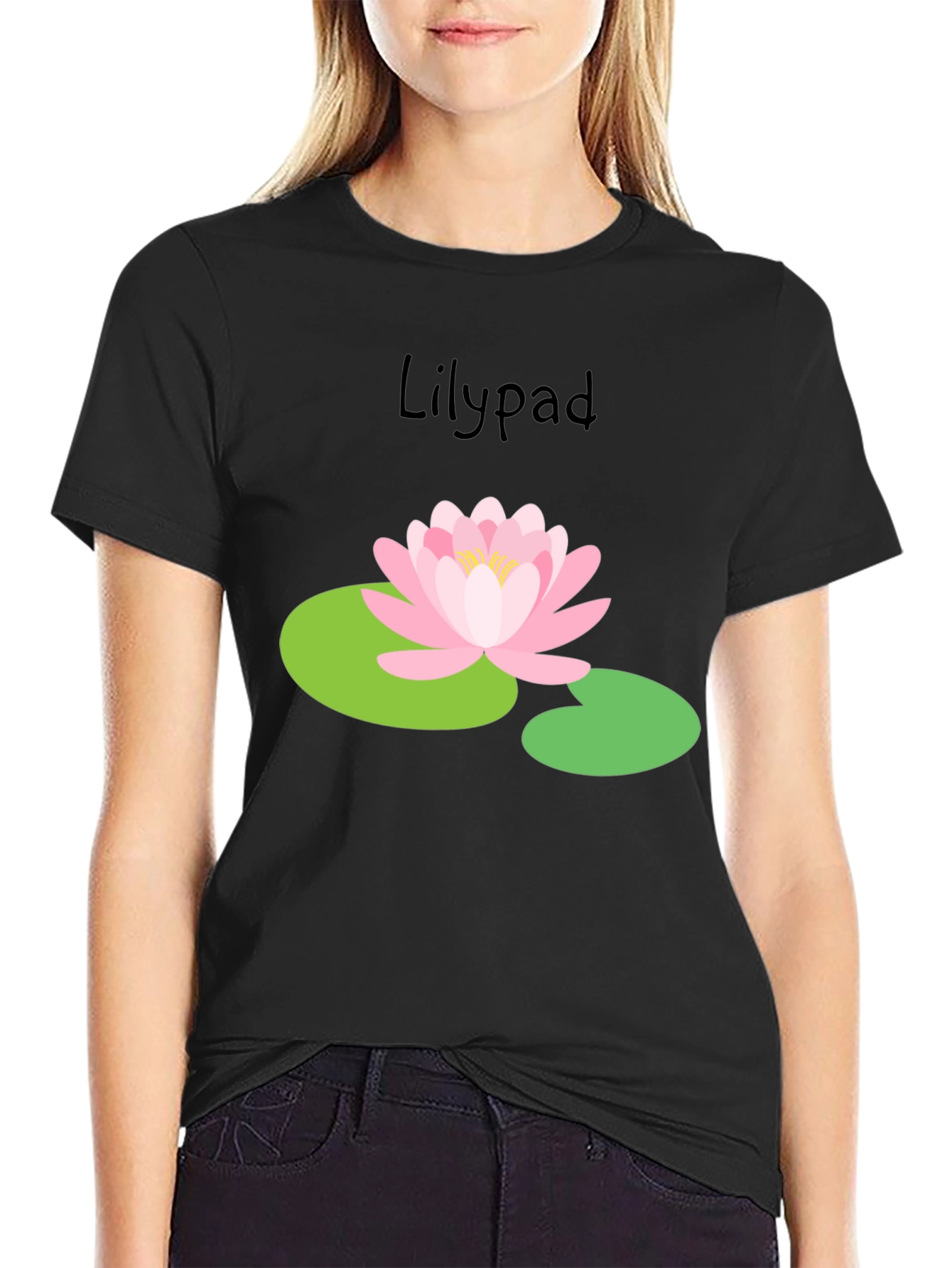 Camiseta Negra Lirio de Agua Estilo Casual