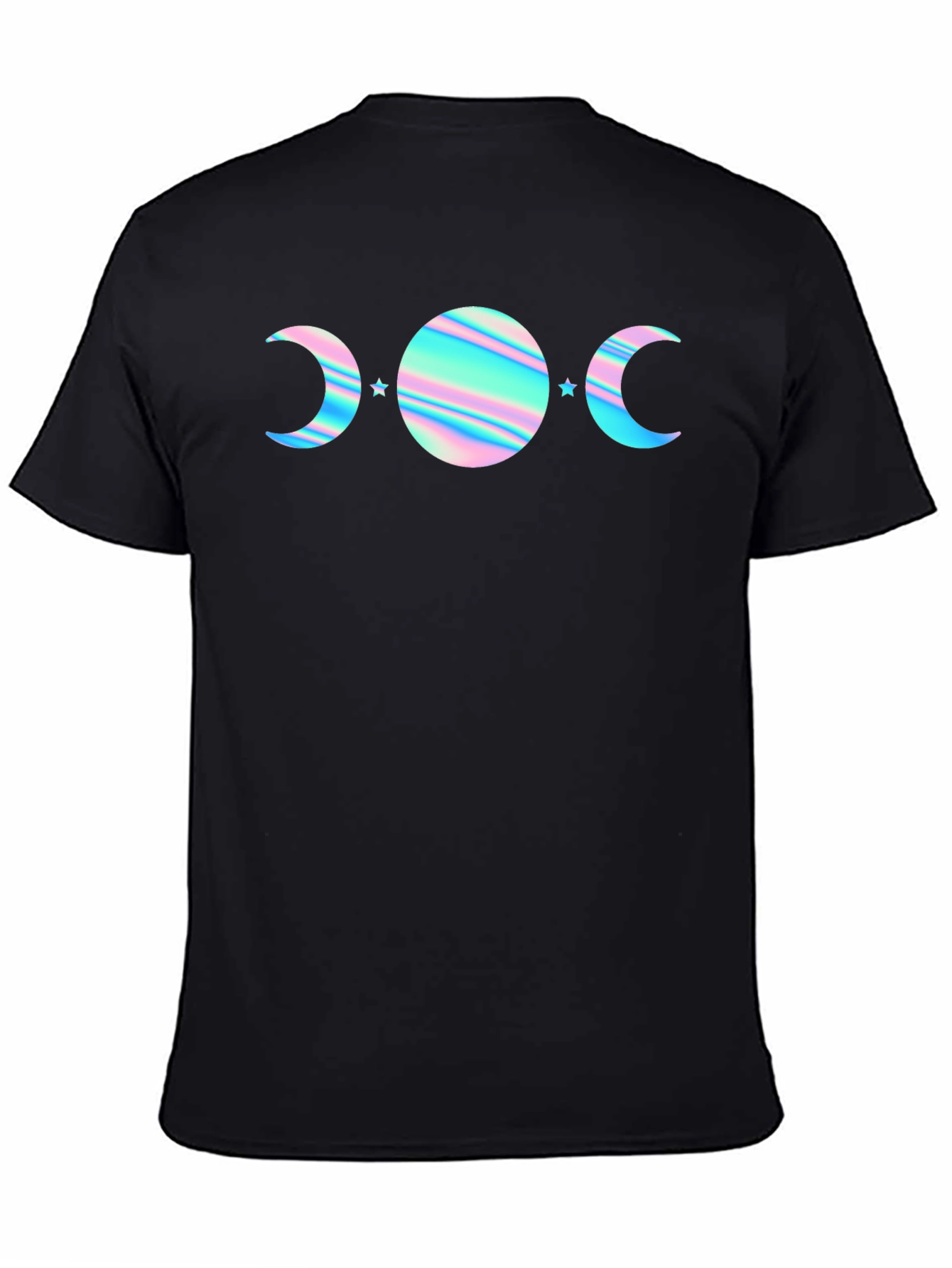 Camiseta Negra con Diseño de Fases Lunares Holográficas