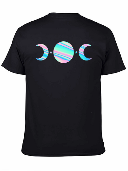 Camiseta Negra con Diseño de Fases Lunares Holográficas