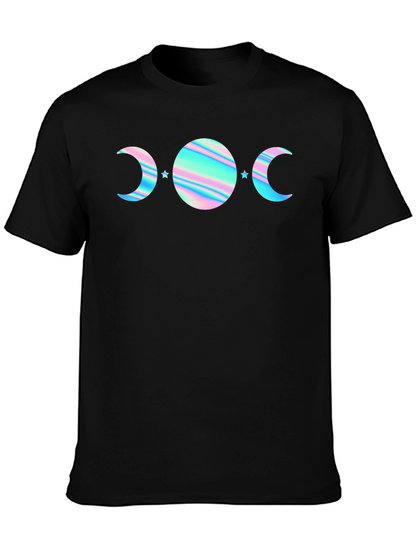 Camiseta Negra con Diseño de Fases Lunares Holográficas