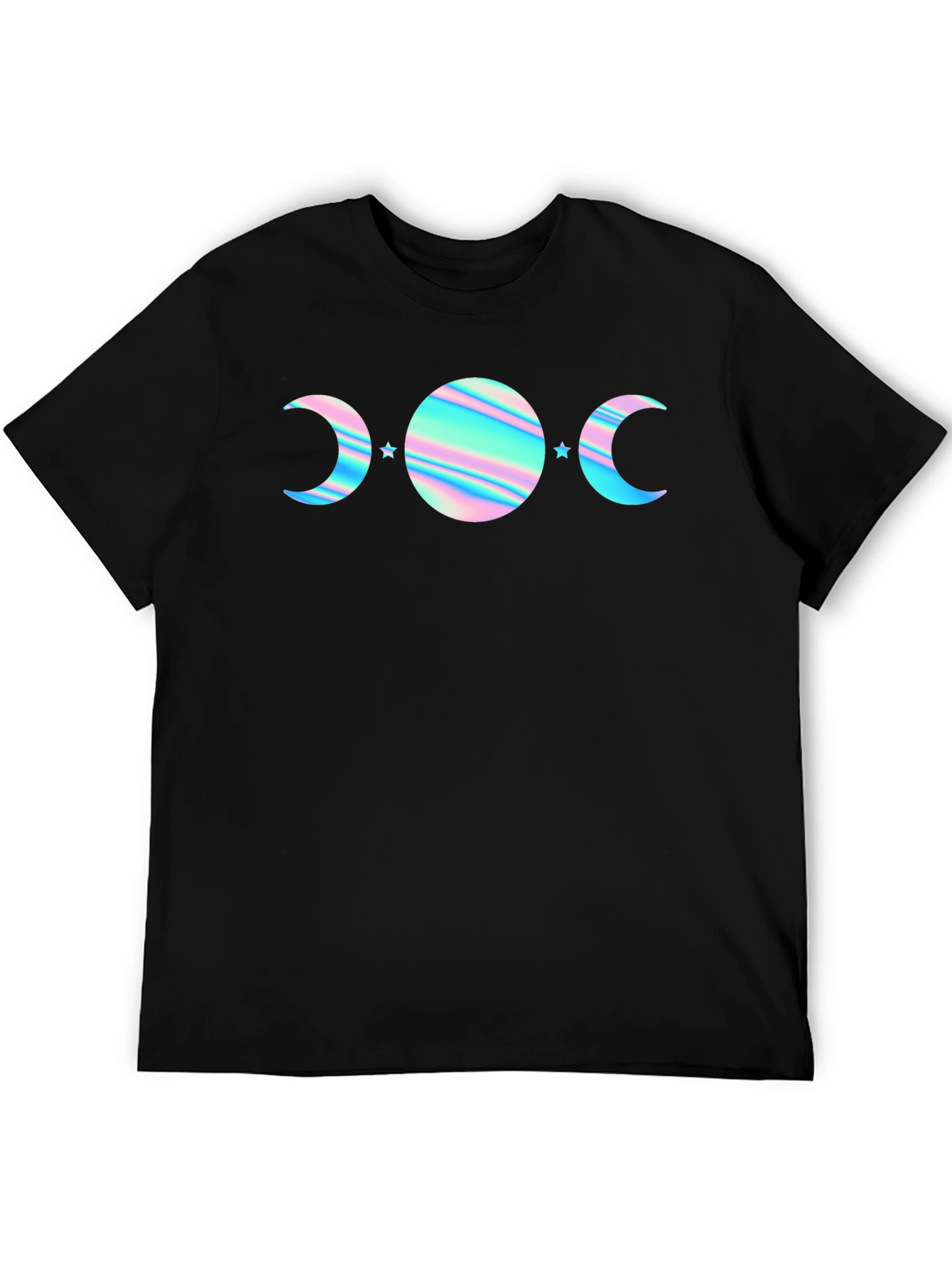 Camiseta Negra con Diseño de Fases Lunares Holográficas