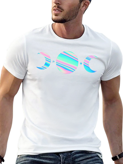 Camiseta Negra con Diseño de Fases Lunares Holográficas