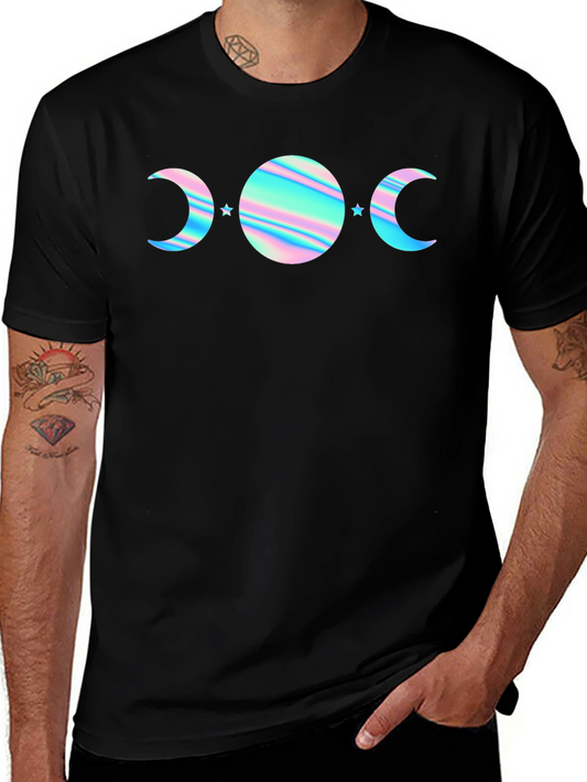 Camiseta Negra con Diseño de Fases Lunares Holográficas