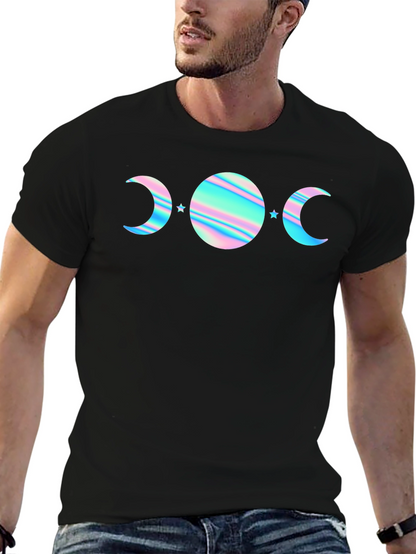 Camiseta Negra con Diseño de Fases Lunares Holográficas