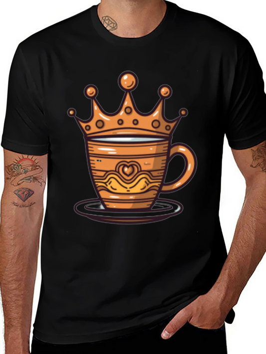 Camiseta Negra con Diseño de Taza Corona