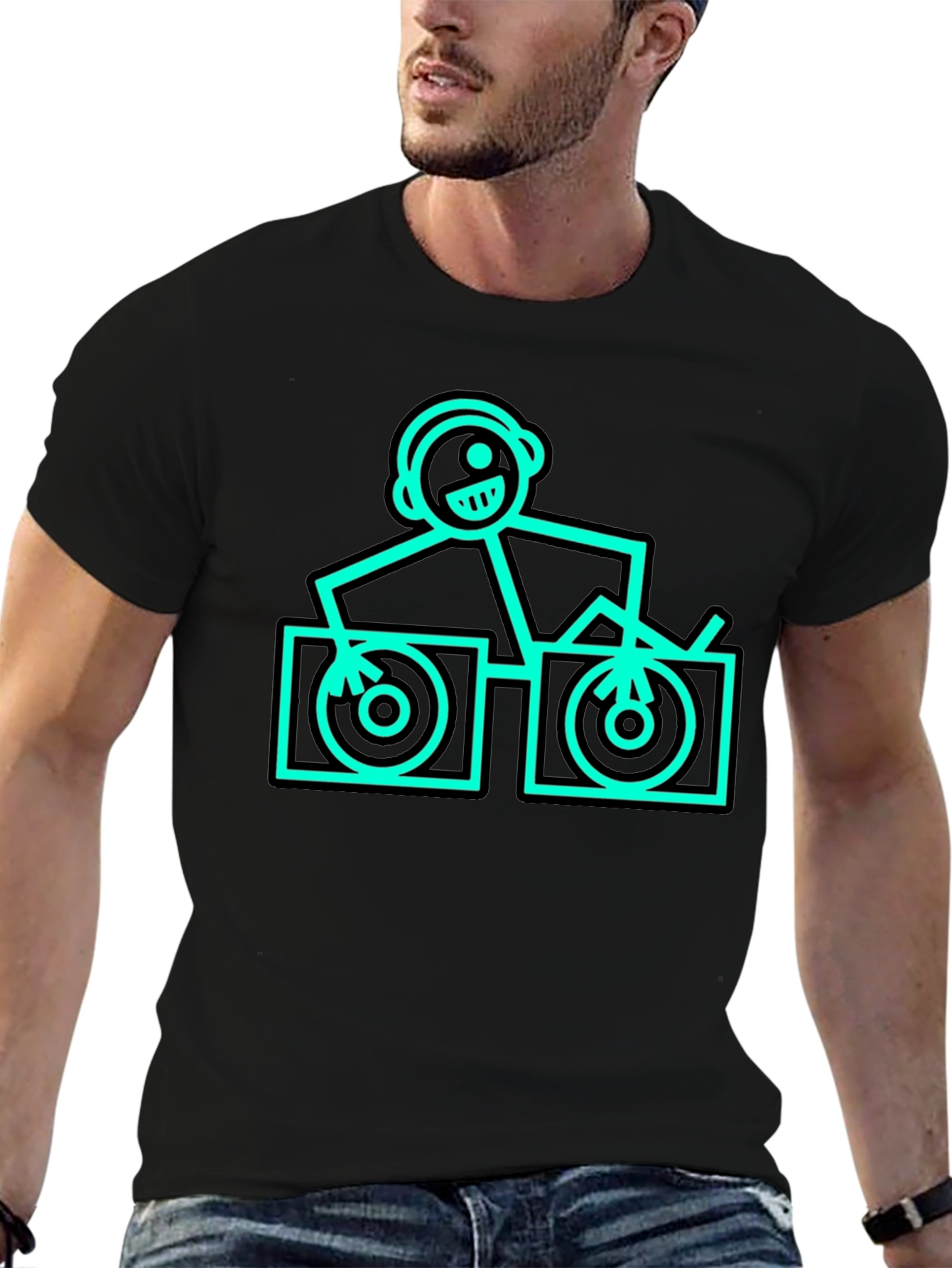 Camiseta Negra DJ Stick Figure - Estilo Único