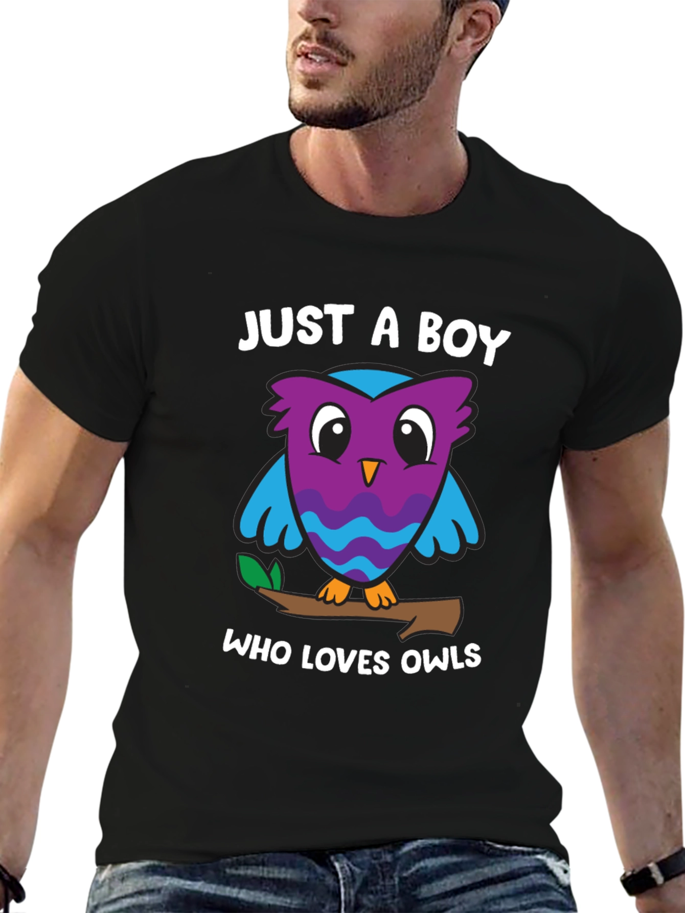 Camiseta Negra Solo un Chico que Ama los Búhos