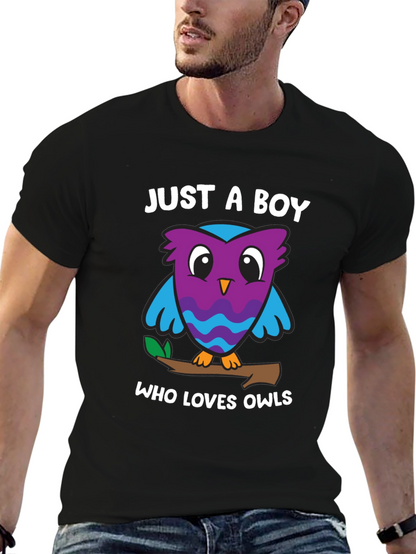 Camiseta Negra Solo un Chico que Ama los Búhos
