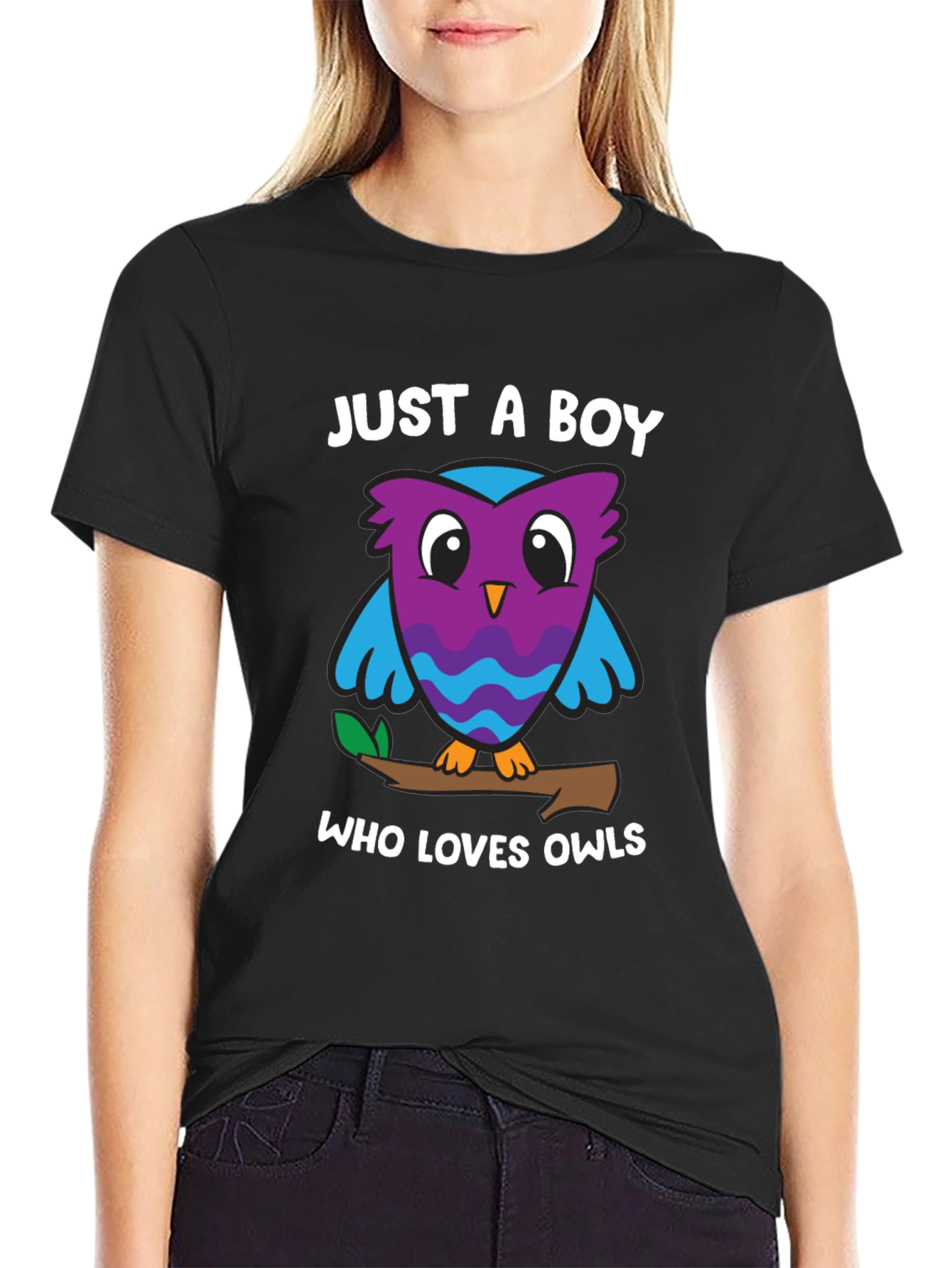 Camiseta Negra Solo un Chico que Ama los Búhos