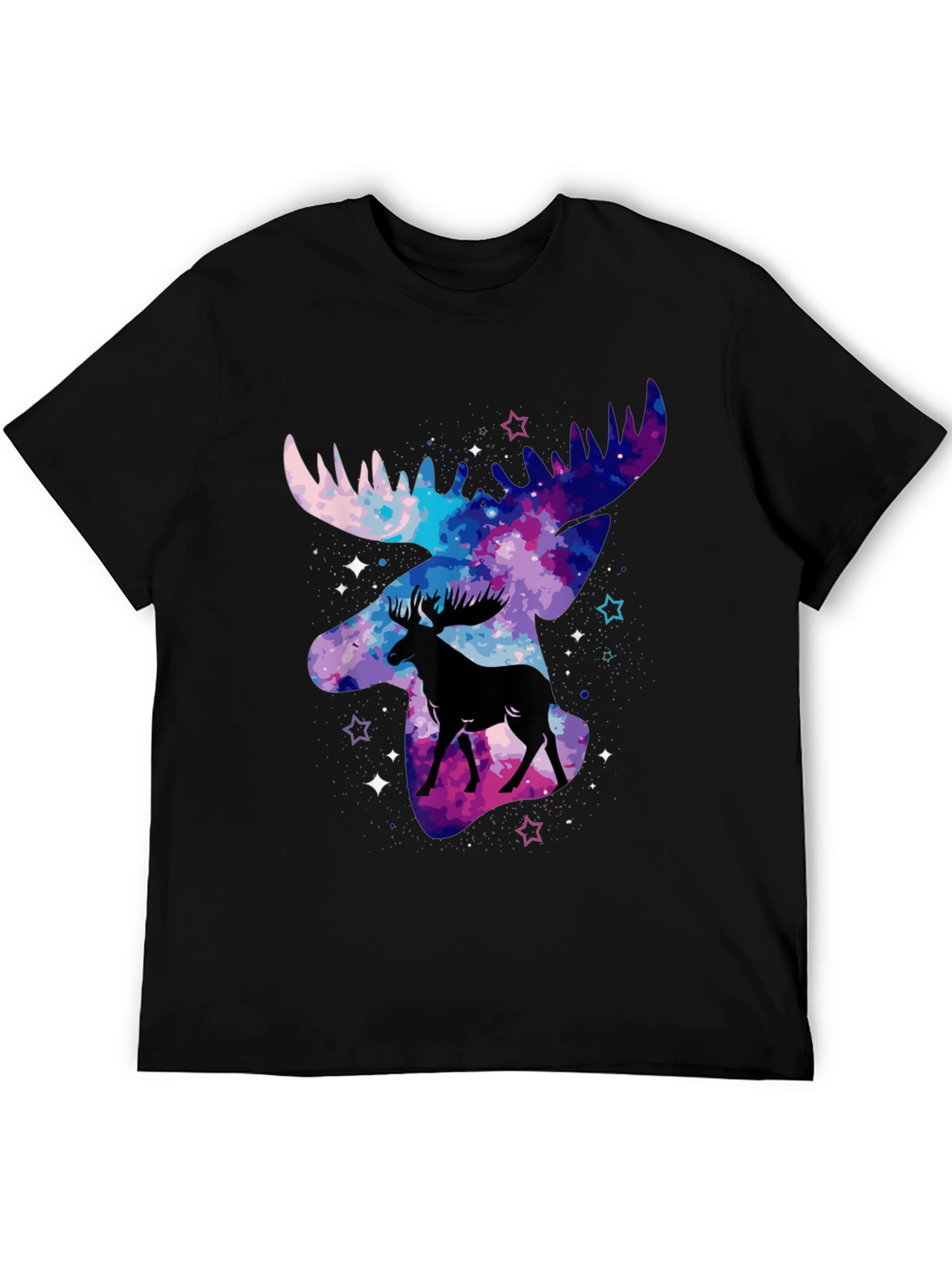Camiseta Negra con Diseño de Alce Galáctico
