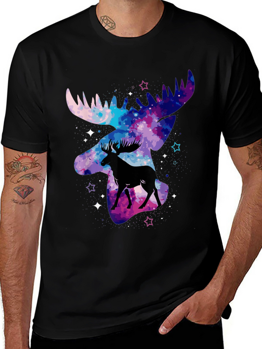 Camiseta Negra con Diseño de Alce Galáctico