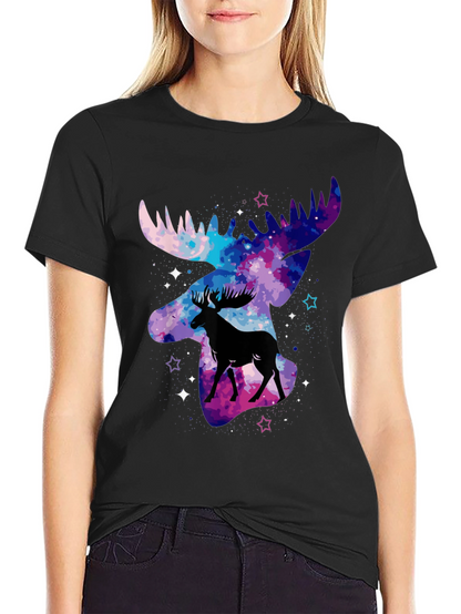 Camiseta Negra con Diseño de Alce Galáctico