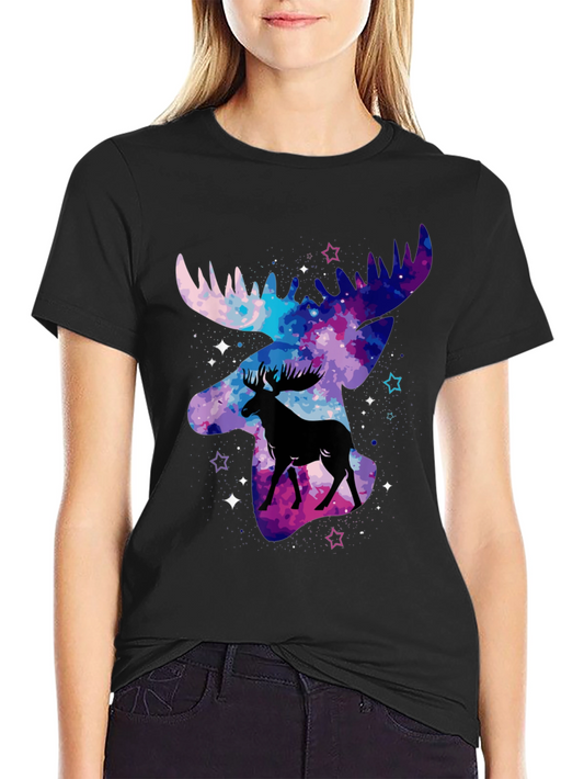 Camiseta Negra con Diseño de Alce Galáctico