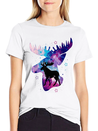 Camiseta Negra con Diseño de Alce Galáctico