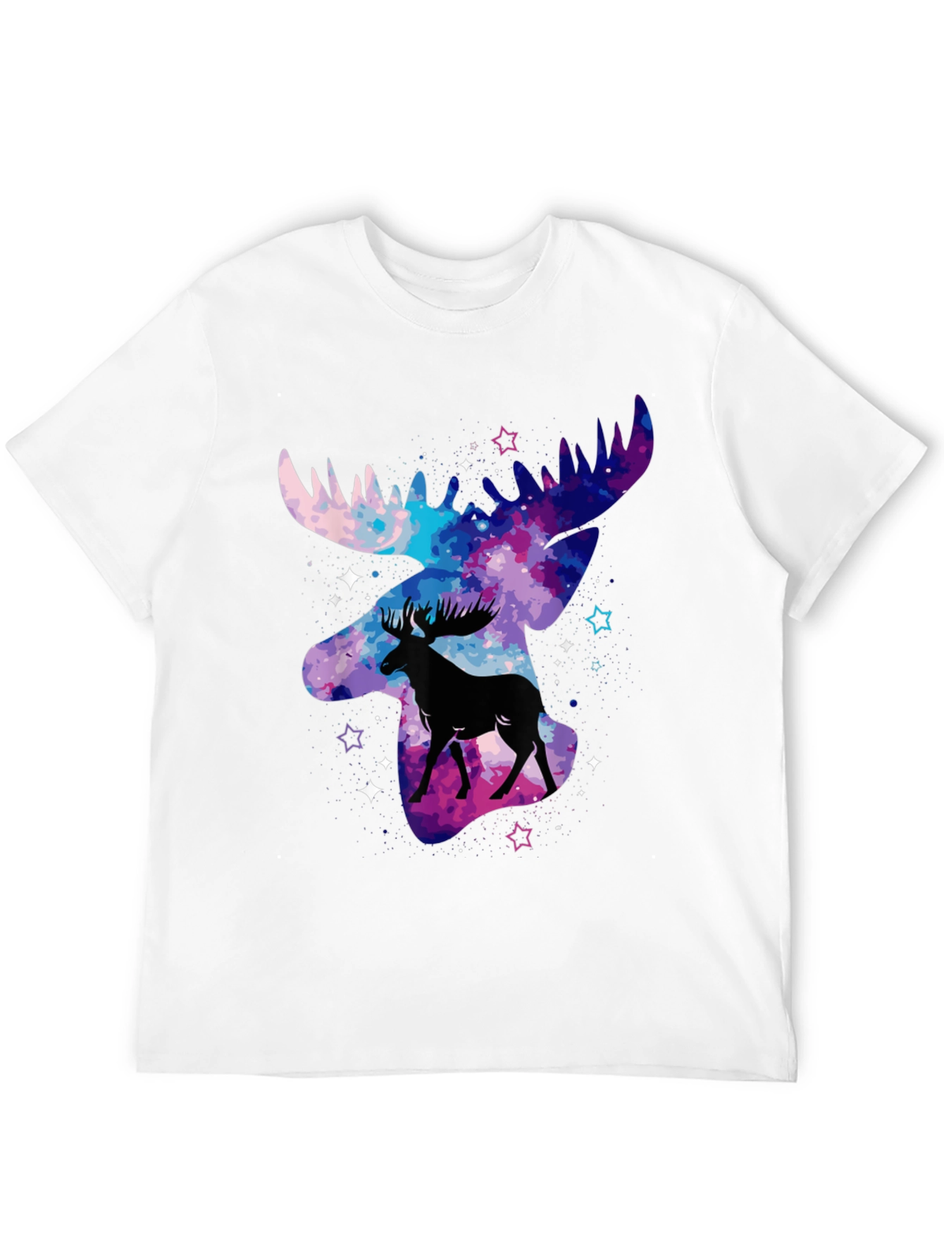 Camiseta Negra con Diseño de Alce Galáctico