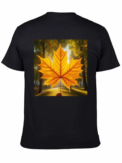 Camiseta Negra con Hoja de Arce Otoñal