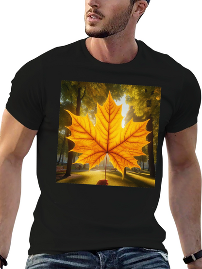 Camiseta Negra con Hoja de Arce Otoñal