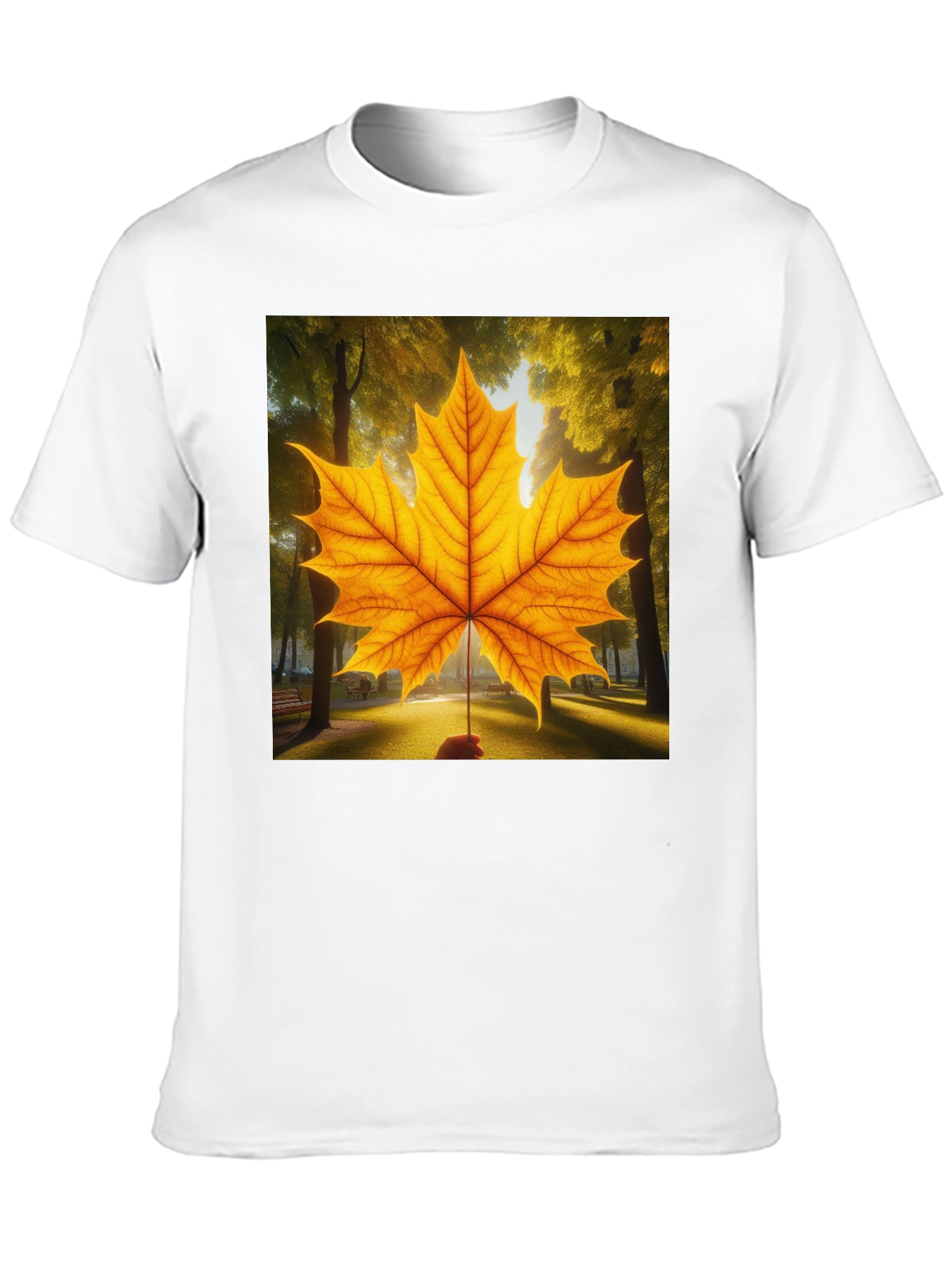 Camiseta Negra con Hoja de Arce Otoñal