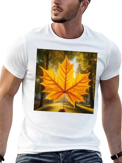 Camiseta Negra con Hoja de Arce Otoñal
