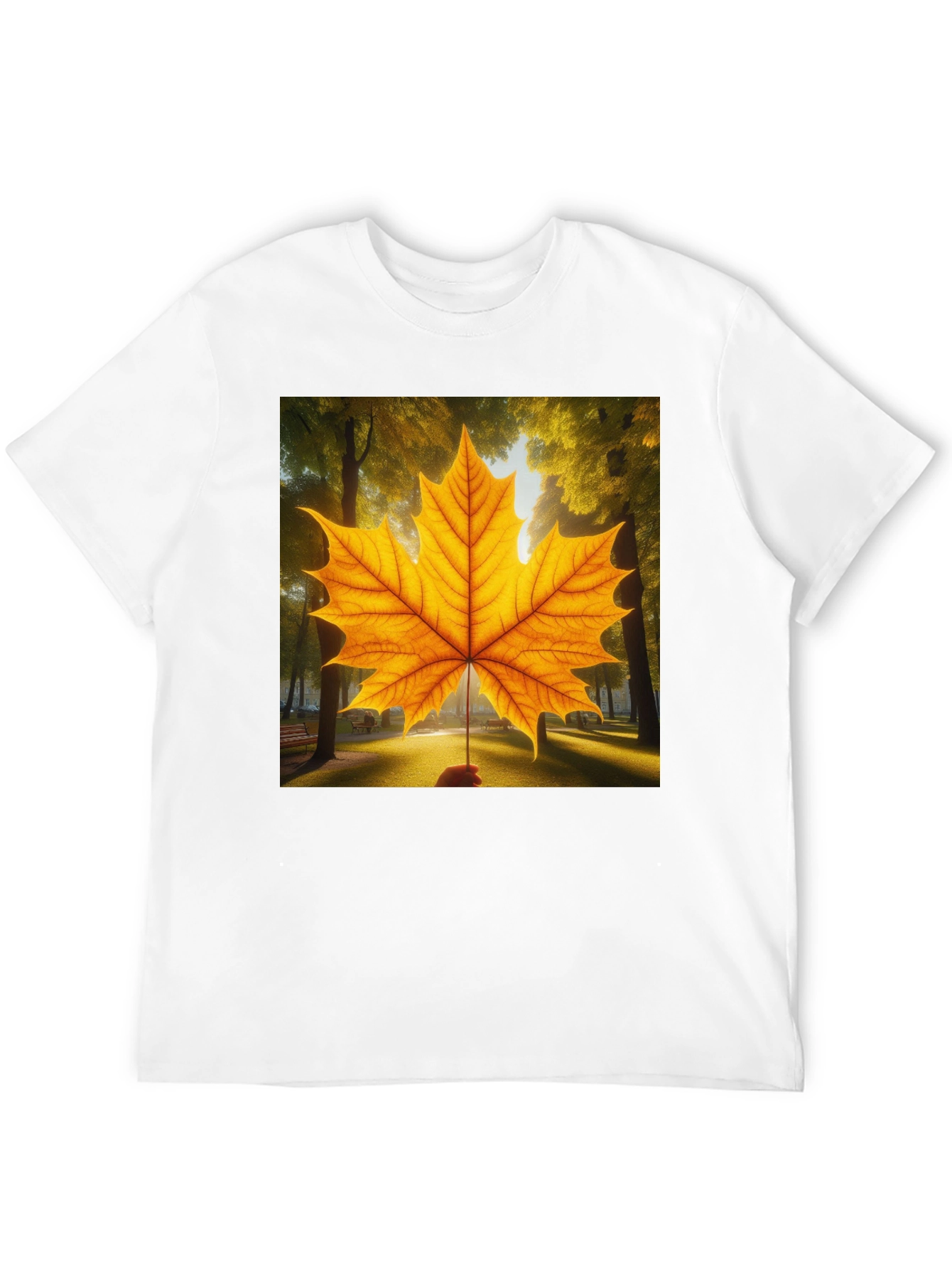Camiseta Negra con Hoja de Arce Otoñal