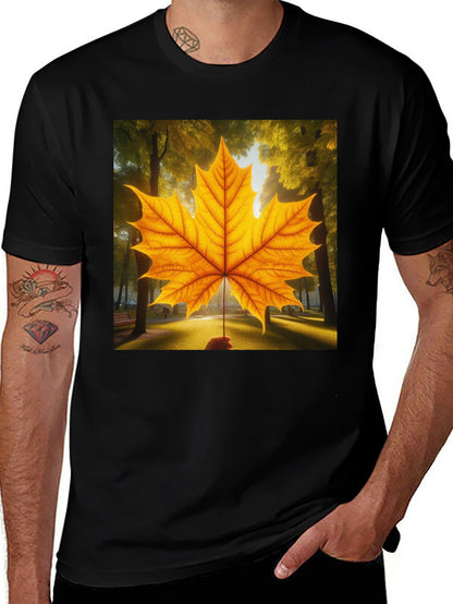 Camiseta Negra con Hoja de Arce Otoñal