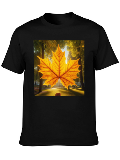 Camiseta Negra con Hoja de Arce Otoñal