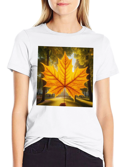 Camiseta Negra con Hoja de Arce Otoñal