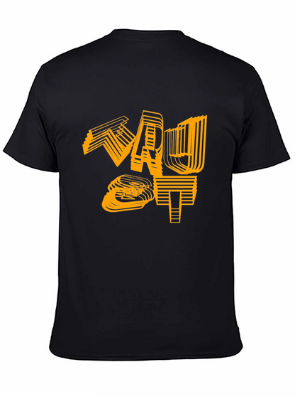 Camiseta Negra con Diseño Gráfico Abstracto Naranja