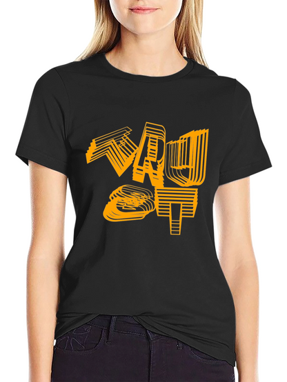 Camiseta Negra con Diseño Gráfico Abstracto Naranja
