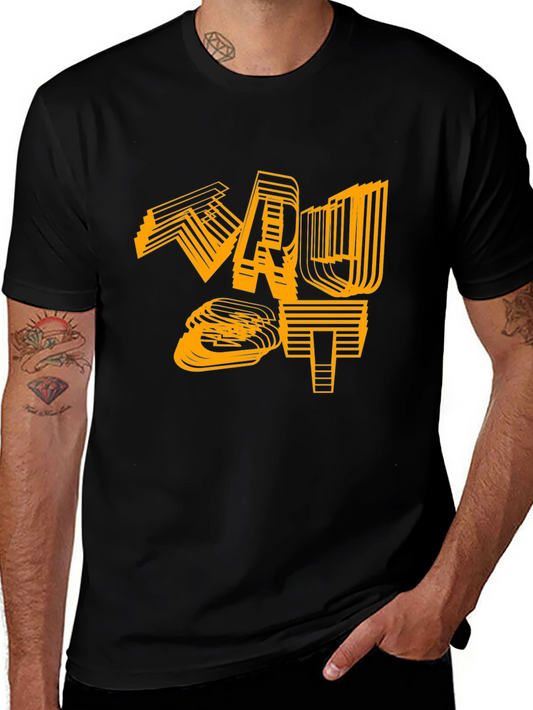 Camiseta Negra con Diseño Gráfico Abstracto Naranja