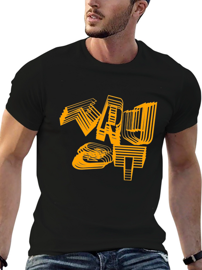 Camiseta Negra con Diseño Gráfico Abstracto Naranja
