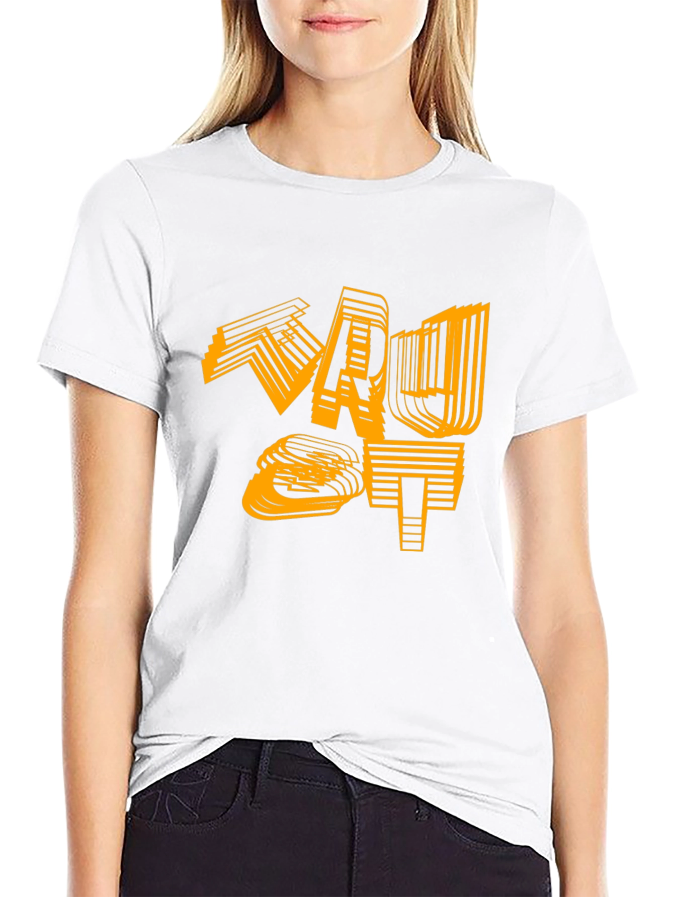 Camiseta Negra con Diseño Gráfico Abstracto Naranja