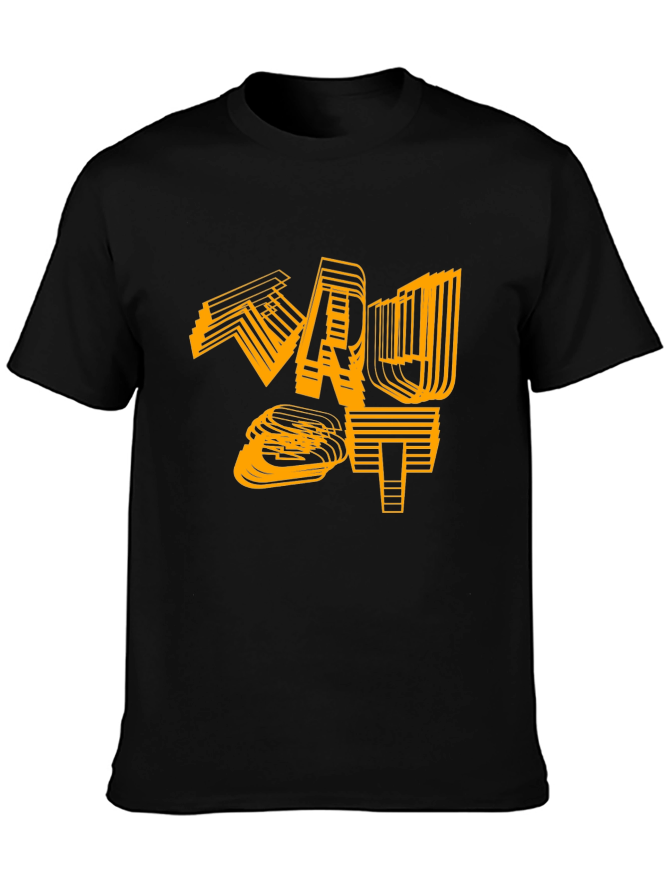 Camiseta Negra con Diseño Gráfico Abstracto Naranja