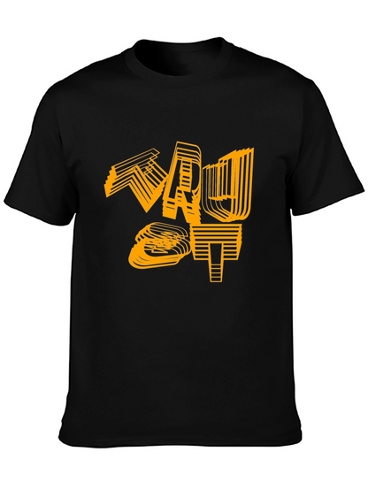 Camiseta Negra con Diseño Gráfico Abstracto Naranja