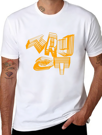 Camiseta Negra con Diseño Gráfico Abstracto Naranja