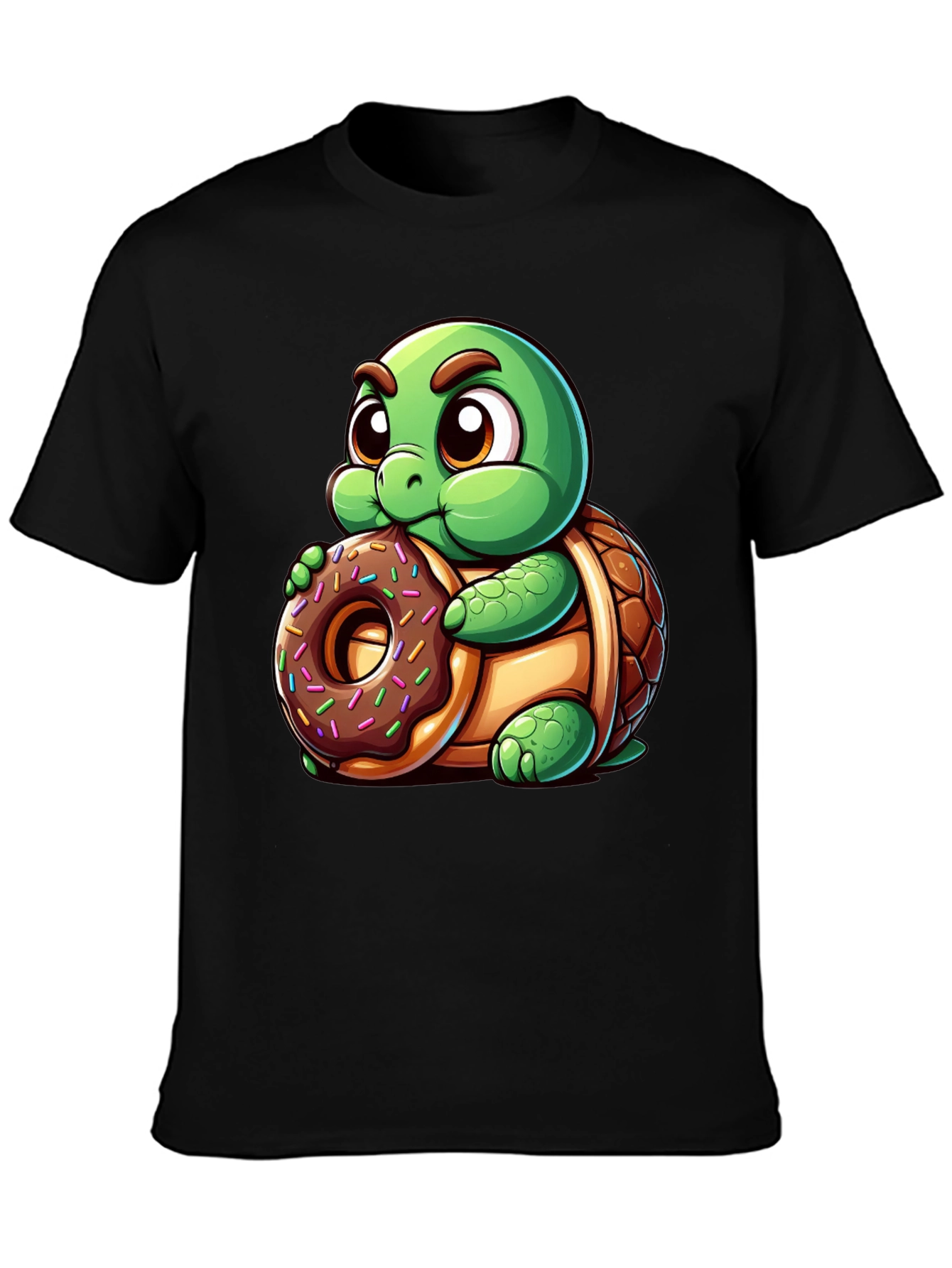 Camiseta Negra con Tortuga Adorable y Dona
