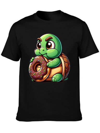 Camiseta Negra con Tortuga Adorable y Dona