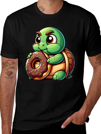 Camiseta Negra con Tortuga Adorable y Dona